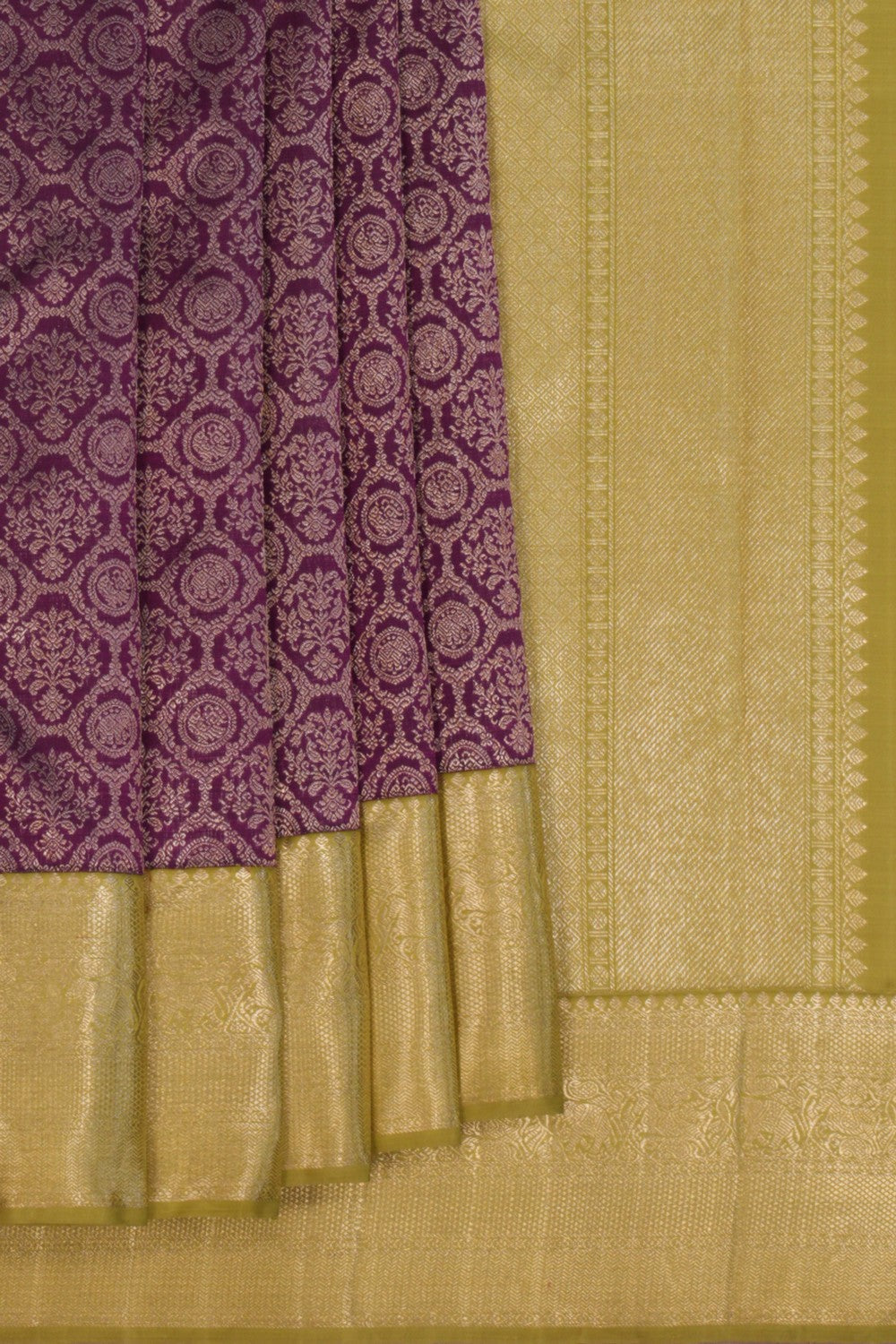 Image of Violet Silver Yanai Kil Floral Brocade Arani Silk Saree